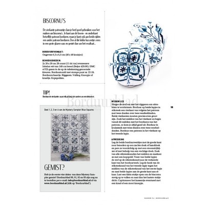 Borduurblad productfoto Patroon Mystery sampler Blue Squares - Deel 5 en biscornu's 2