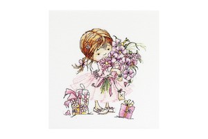 Borduurblad productfoto Borduurpakket Luca-S ‘Girl with a bouquet’