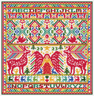 Borduurblad productfoto Patroon Folk Sampler Noel - Loes de Kleuver