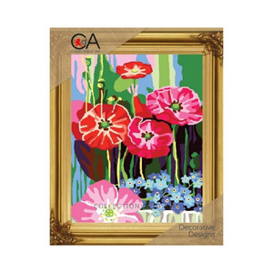 Borduurblad productfoto Voorbedrukt borduurpakket Canvas ‘Poppies and Forget Me Nots’