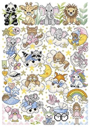 Borduurblad productfoto LINDNER'S KREUZSTICHE LEAFLET ' WILLKOMMEN BABY 163 ' 2
