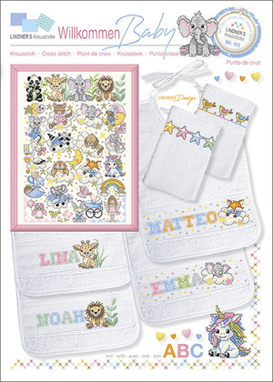 Borduurblad productfoto LINDNER'S KREUZSTICHE LEAFLET ' WILLKOMMEN BABY 163 '