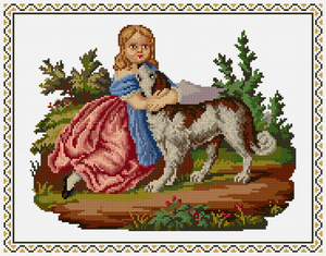 Borduurblad productfoto Patroon Meisje met Hond - Loes de Kleuver