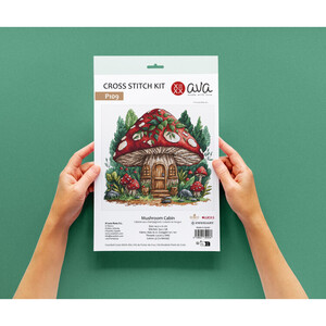 Borduurblad productfoto Borduurpakket AVA Stitch – Mushroom Cabin 2
