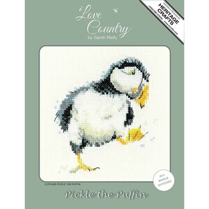 Borduurblad productfoto Borduurpakket Heritage Crafts – Pickle the Puffin 2