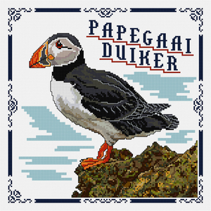 Borduurblad productfoto Digitaal patroon Papegaaiduiker - Loes de Kleuver