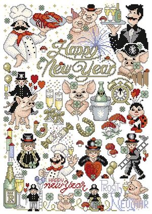 Borduurblad productfoto Lindner's Kreuzstiche Leaflet Happy New Year 168 2