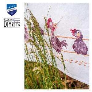 Borduurblad productfoto Borduurpakket Vervaco Theedoek – Grappige kippen 2