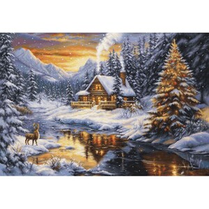 Borduurblad productfoto Borduurpakket Luca-S – Winter Evening in the Mountains